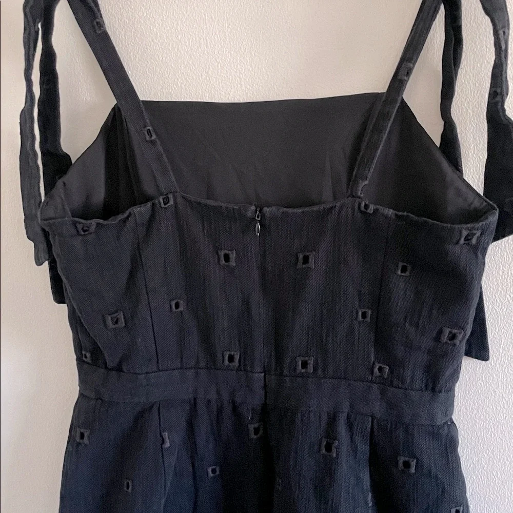 Hunter Bell Leighton Midi Eyelet Dress Women’s Size 12‎ Tie Shoulder Slit Black